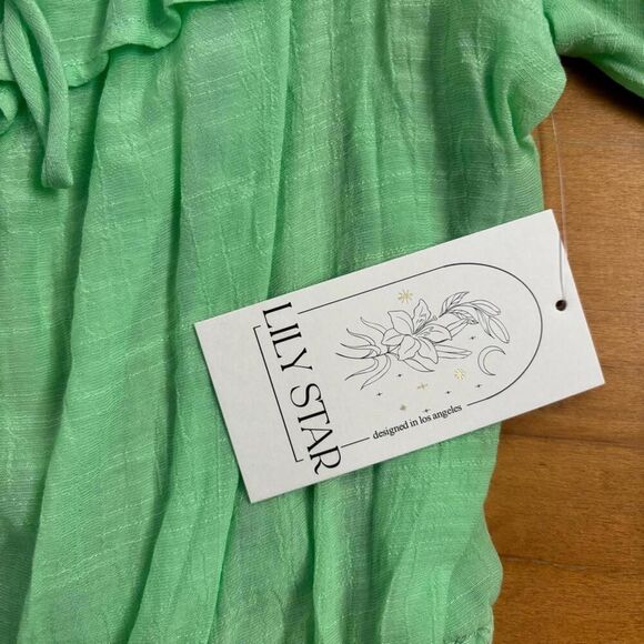 nwt Lily Star Green puff sleeve blouse babydoll peasant fairy ruffles small - Picture 6 of 6